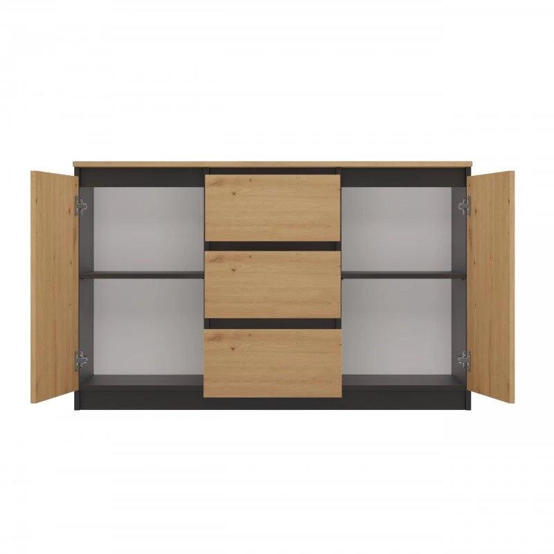 Cómoda Topeshop 2D3S ANT/ART BA KPL — antracita y roble, 3 cajones, estructura de tablero de partículas