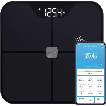 Báscula de grasa corporal iHEALTH Nexus Pro HS2SPRO — inalámbrica, peso máx. 181 kg, medición de IMC, negro