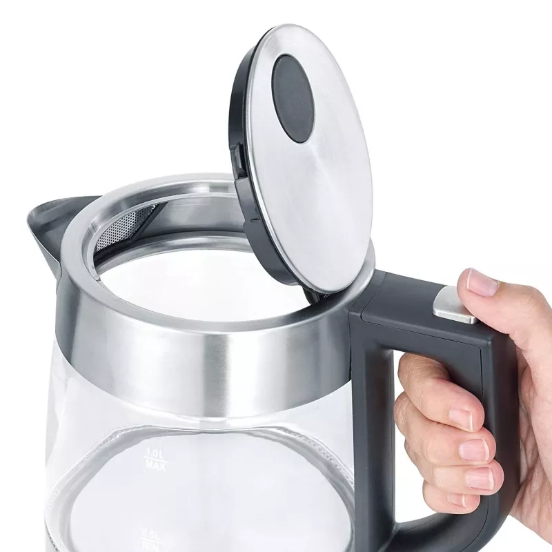 Severin WK 3468 Hervidor de agua 1 L 2200 W Negro, Acero inoxidable, Transparente