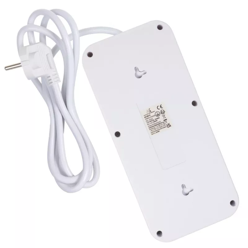 Regleta de enchufes MACLEAN MCE389 W — 6 enchufes, 4×USB-A, 1×USB-C, 2500W, 110–240V, cable de 1,5 m, blanca