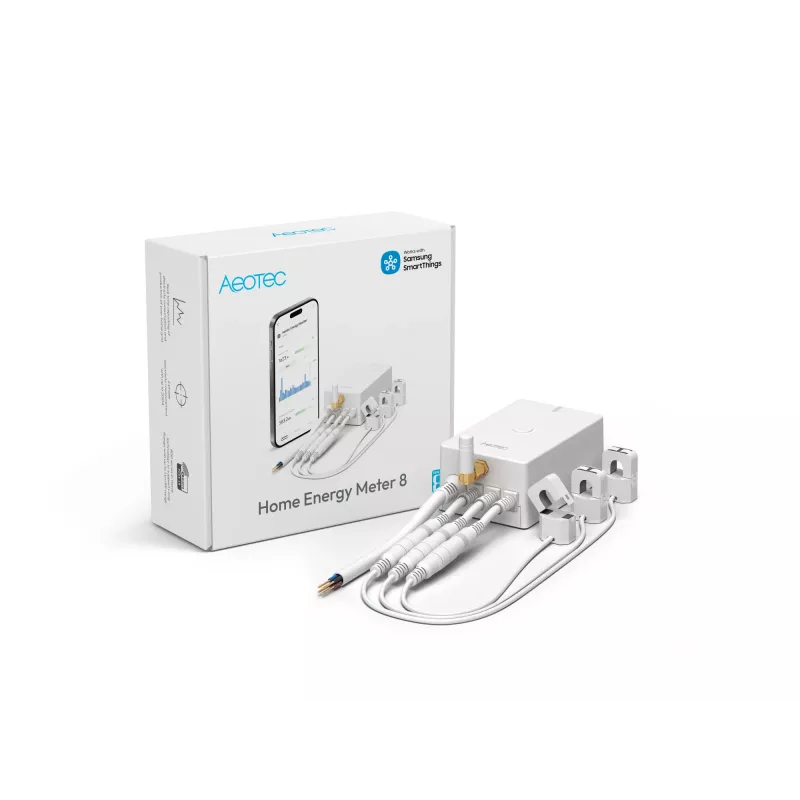 Medidor de energía AEOTEC AEOEZWA046C3A60 — tres pinzas 60 A con Z-Wave para monitorización monofásica o trifásica