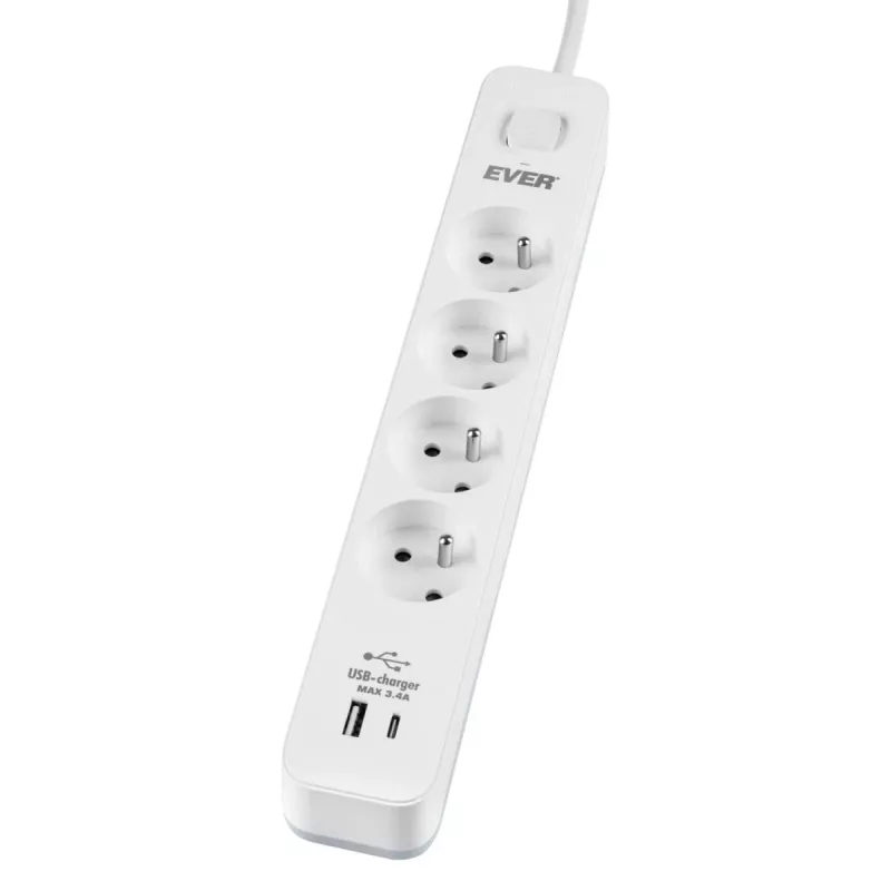 Regleta de protección contra sobretensiones PROTECT 4PL 1A1C USB T/LZ12-PRO015/1000
