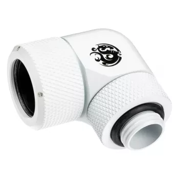 Racor BitsPower BP-DWE90RMLA16 — racor en codo de 90° de latón para refrigeración de ordenador, diámetro 1,6 cm, blanco