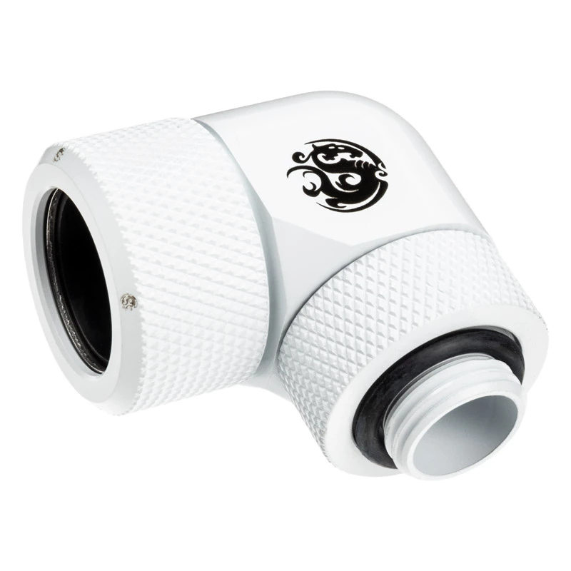 Bitspower BP-DWE90RMLA16 Advanced Multi-Link conector adaptador de 90°, G1/4 macho a tubo rígido de 16 mm de diámetro exterior, giratorio, blanco