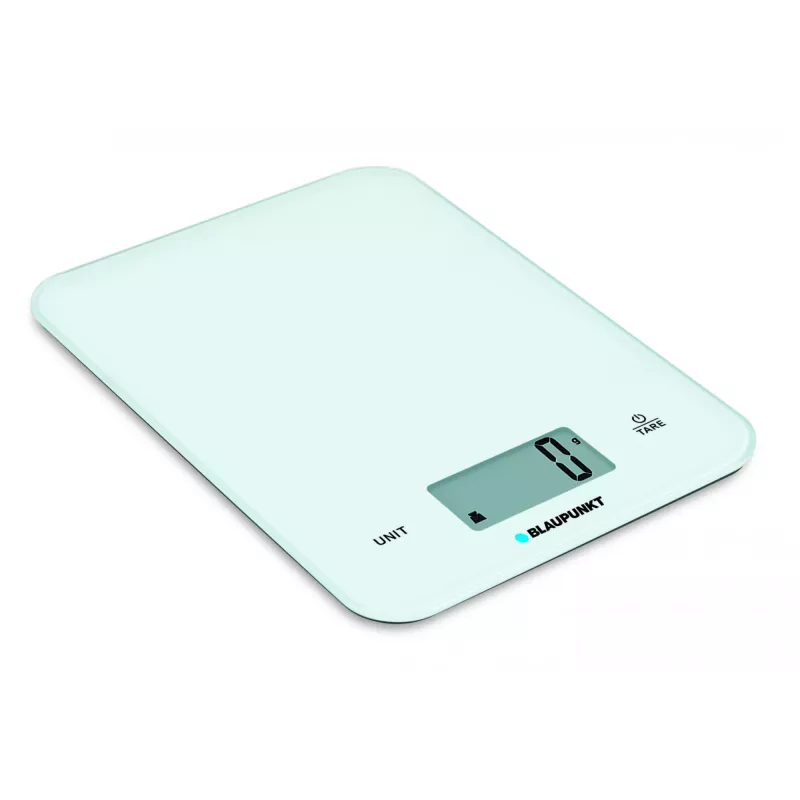 Báscula de cocina BLAUPUNKT FKS401 — blanca, máx. 10 kg, precisión 1 g, control táctil
