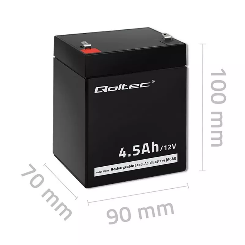 Qoltec 53033 batería AGM 12 V 4,5 Ah, máx. 1,35 A, sin mantenimiento