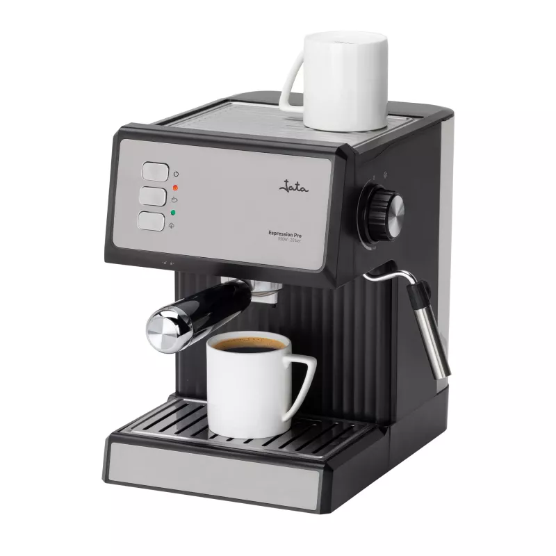Jata JECA2525 cafetera espresso, 20 bar, 850 W, depósito de agua de 1,8 l, tubo de vapor, negra / acero inoxidable
