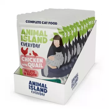 ANIMAL ISLAND pollo con filetes de codorniz en caldo - alimento húmedo para gatos - 12x85g
