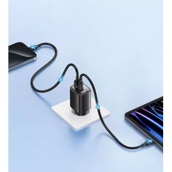 Cargador rápido GaN USB y USB-C 30W usams CC229 blanco — indicador LED, diseño compacto
