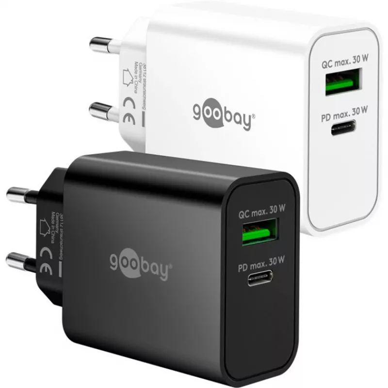 Cargador rápido dual USB-C PD GaN Goobay 30 W negro (75335)