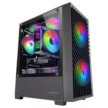 Caja de PC TACENS Mars Gaming MC-VORTEX minitorre Mini-ITX/Micro-ATX cristal templado negra, 3x120mm, GPU de 27,3 cm, disipador de CPU de 162 mm