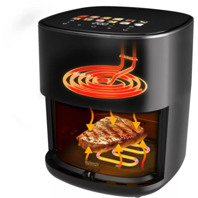 Freidora de aire Cecotec Cecofry&Grill Duoheat 6500, 6,5 L, 2200 W, LCD táctil, negra