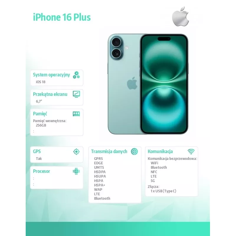 iPhone 16 Plus 256GB - Verde azulado