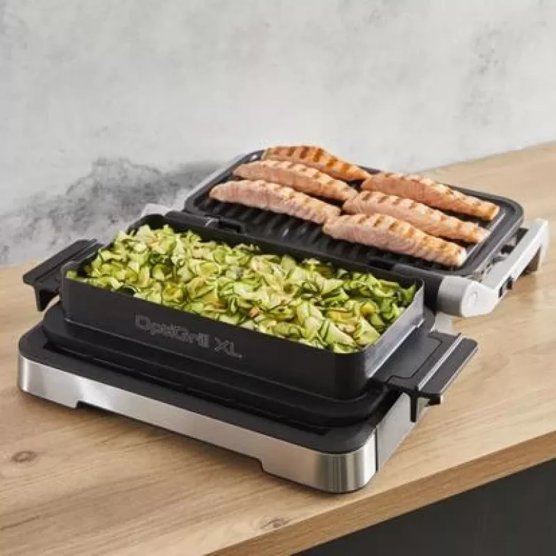 Parrilla eléctrica de contacto Tefal OptiGrill+ XL acero inoxidable — gran capacidad, programas automáticos de cocción