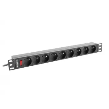 Unidad de distribución de energía LANBERG PDU-09E-0300-BK — 9 tomas tipo E, 16 A, 220–250 V, cable de 3 m, rack 1U, 19