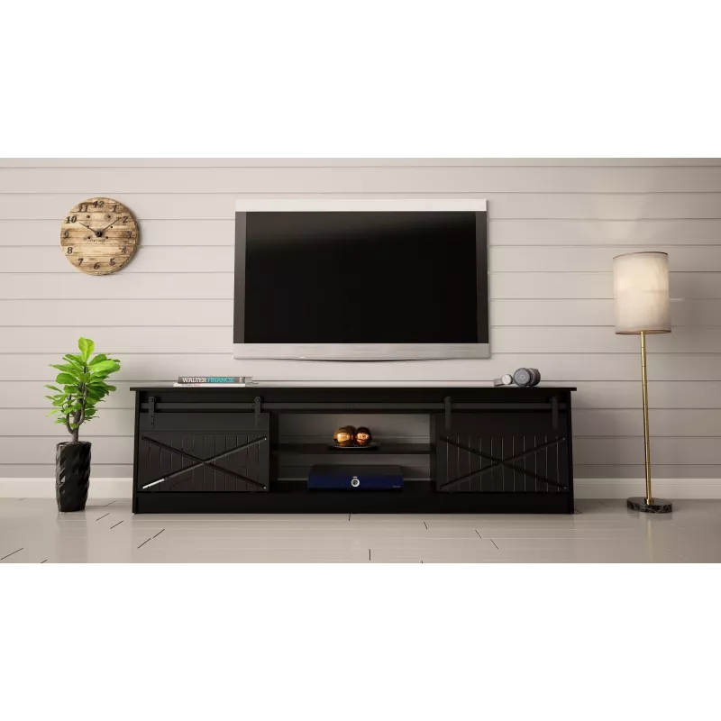 Mueble RTV GRANERO 200x56.7x35 negro/negro brillante
