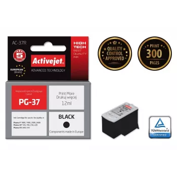 Cartucho de tinta ActiveJet AC-37R recambio compatible con Canon PG-37, negro, 12 ml, alto rendimiento, a base de pigmento