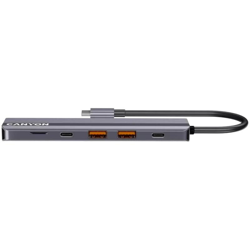 Hub USB Type-C CANYON DS-17 — HDMI, USB 3.2 Gen 1 A, USB-C, MicroSD, 10000 Mbit/s, gris