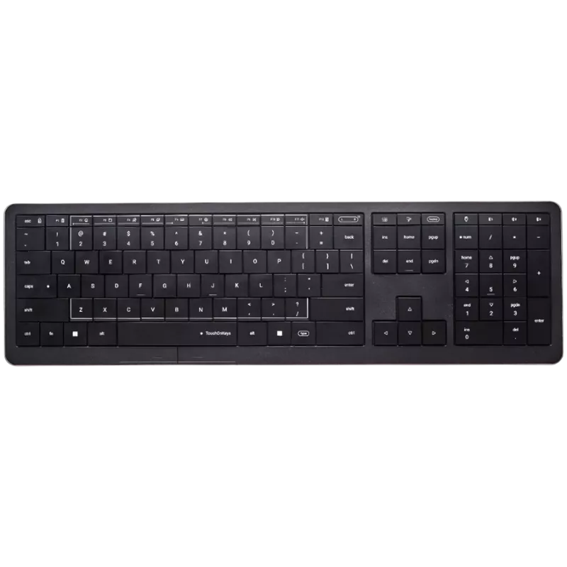 Teclado inalámbrico CLEVETURA CLVX 1 Touch-On-Keys AI, distribución ANSI US Windows, interruptores de tijera, carcasa de aluminio, RGB interactivo