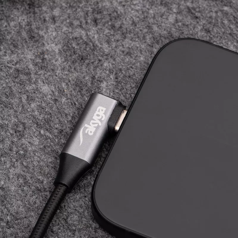 Akyga AK-USB-58 Cable USB-C a USB-A en ángulo, 30 cm, 60 W, trenzado, Negro