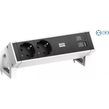 Bachmann DESK2 902.932 regleta de escritorio, 2x Schuko, USB-A & USB-C 22 W, blanco