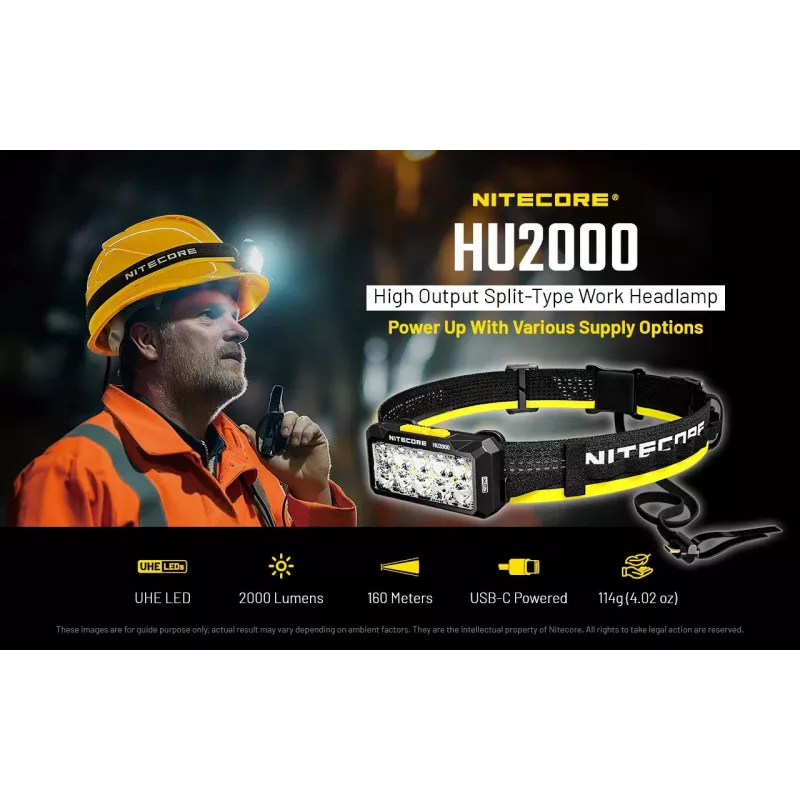 Linterna frontal Nitecore HU2000, 10 LEDs, Batería de litio recargable por USB, Aluminio+Policarbonato, IP68 resistente al agua