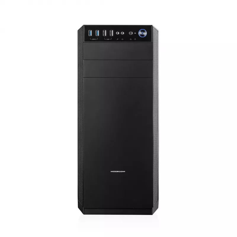 Carcasa de PC MODECOM Oberon Pro Midi Tower — negra, compatible con ATX/microATX/ITX, 7 ranuras de expansión, hasta 395 mm GPU, 5 bahías HDD/3 SSD