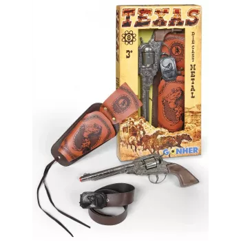 Revolver vaquero de juguete de metal Pulio 155150/0 con funda desmontable, réplica de acción simple