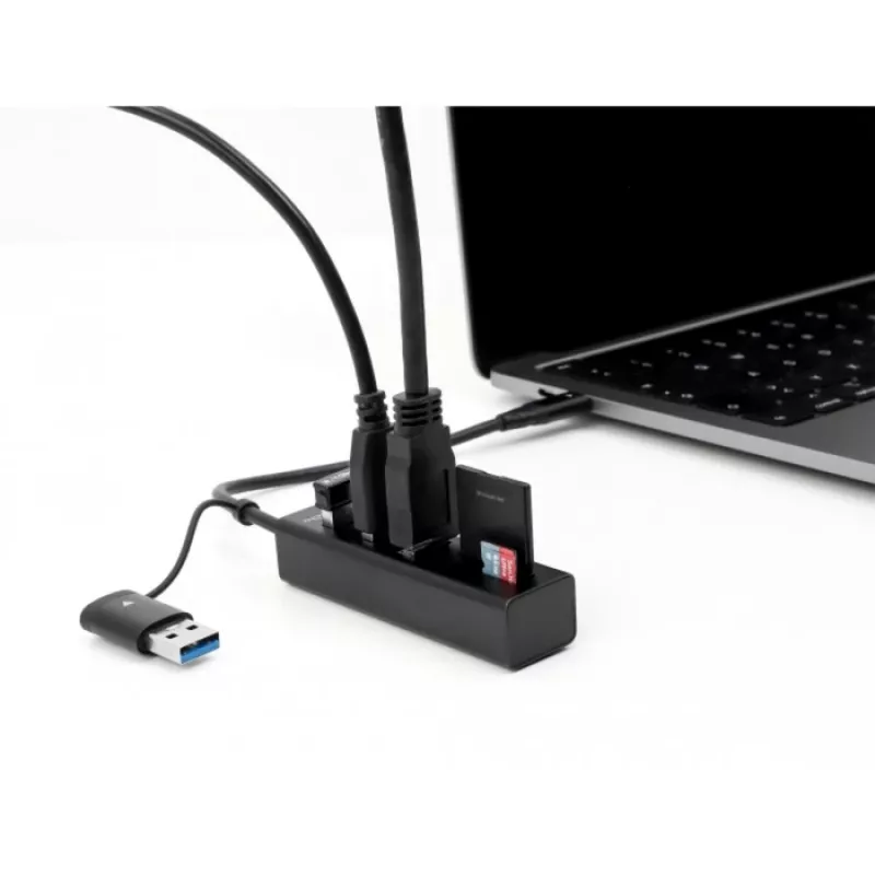 Hub USB 3.2 Gen 1 de 3 puertos + lector de tarjetas SD y Micro SD con conector USB Type-C o USB Type-A, hub USB