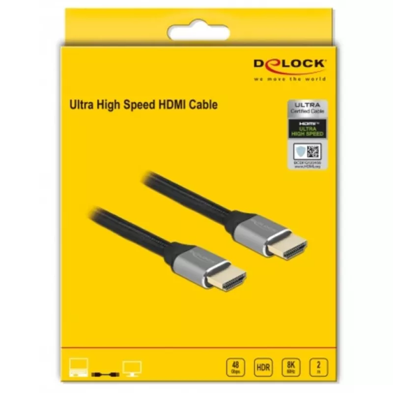 Delock cable HDMI Ultra High Speed 48 Gbit/s 8K 60 Hz gris 2 m certificado