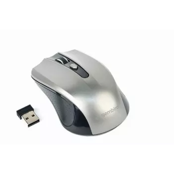 Ratón inalámbrico GEMBIRD MUSW-4B-04-BG — para diestros, óptico 1600 DPI, 4 botones, RF Wireless, negro/gris