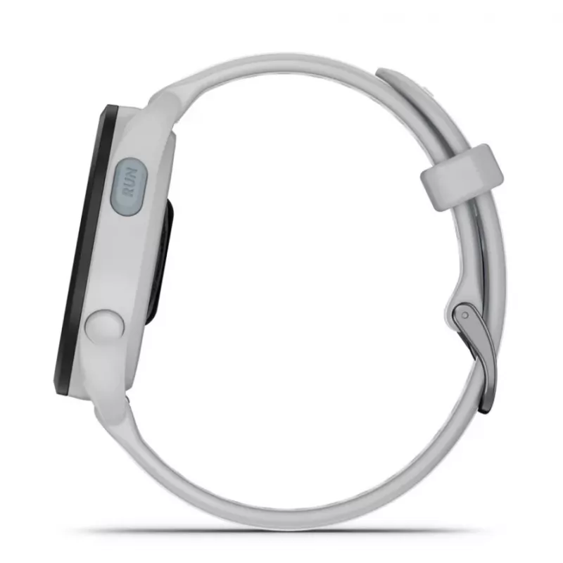 Smartwatch GARMIN Forerunner 165 — GPS, AMOLED 1,2 pulgadas, 4 GB, 5 ATM, 11 días de batería, Caja gris, Correa blanca