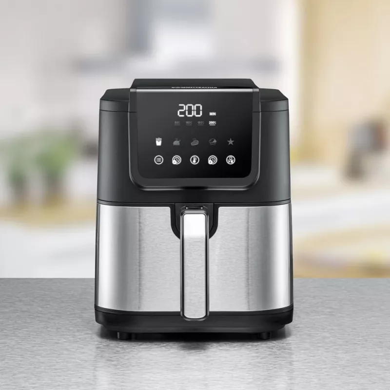 Freidora de aire Rommelsbacher FRH 1500 — 5 L, 1500 W, acero inoxidable/negro