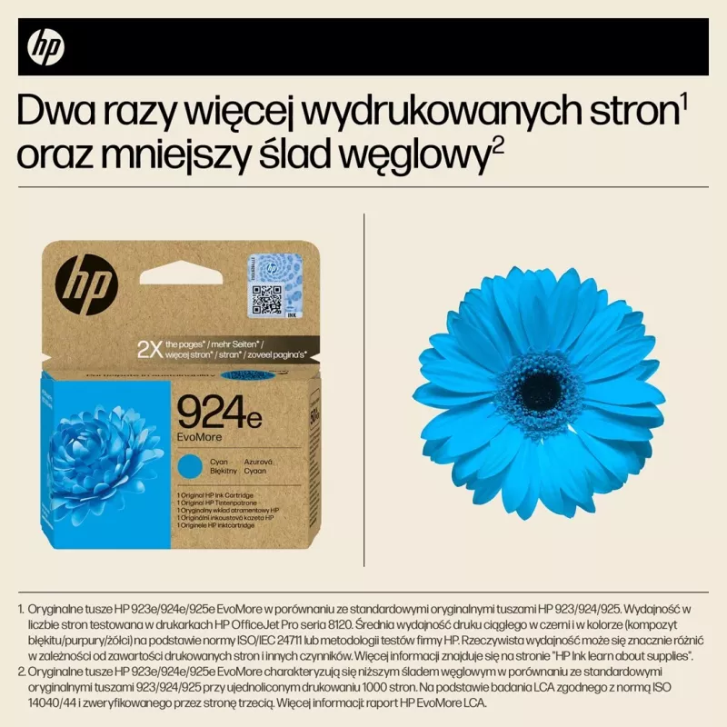 HP 924e EvoMore cartucho de tinta original cian, rendimiento alto (XL), cian, 1 unidad, 800 páginas, pack individual