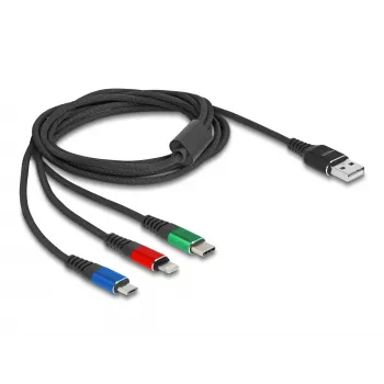 DeLOCK 90156 Cable de carga USB 3 en 1, Type-A a Lightning / Micro USB / USB Type-C, 2 m, multicolor