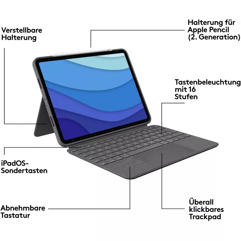 Funda con teclado Combo Touch US iPad Pro 11 1,2,3 Gen gris