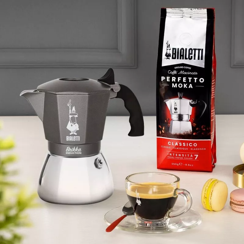 Cafetera BIALETTI BRIKKA INDUCTION 4TZ 180 ml antracita, plateada