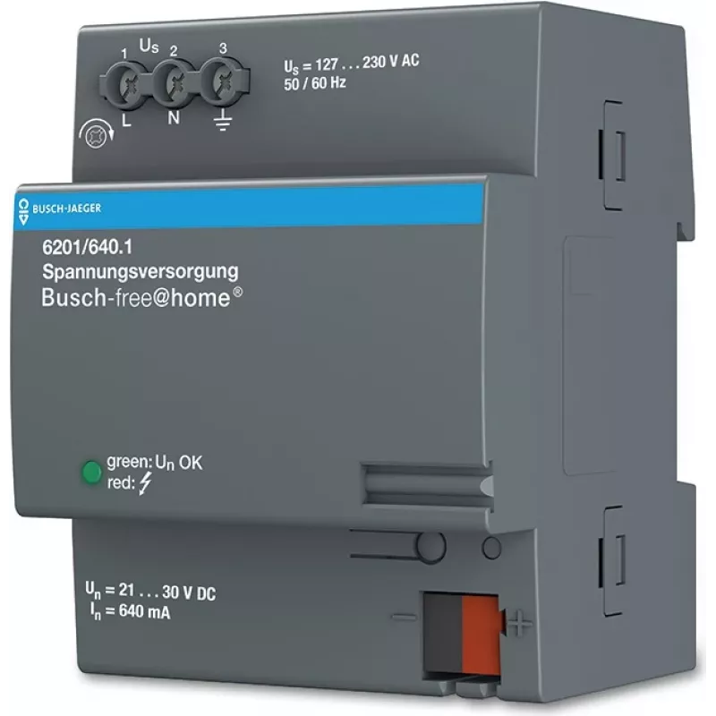 Fuente de alimentación/transformador Busch-Jaeger 6201/640.1, interior, entrada 127–230 V, corriente de salida 0,64 mA, gris, 72×64×90 mm