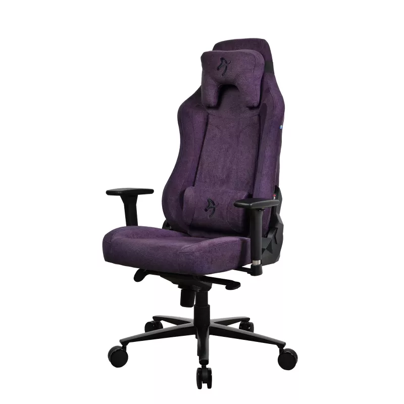 Silla gaming Arozzi Vernazza SoftFabric Morado — diseño ergonómico, reposabrazos y altura ajustables