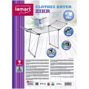 Tendedero LAMART LT8104 talla 15 M — tendedero giratorio para interior y exterior, 15 m de cuerda