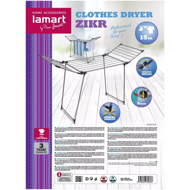 Tendedero LAMART LT8104 talla 15 M — tendedero giratorio para interior y exterior, 15 m de cuerda