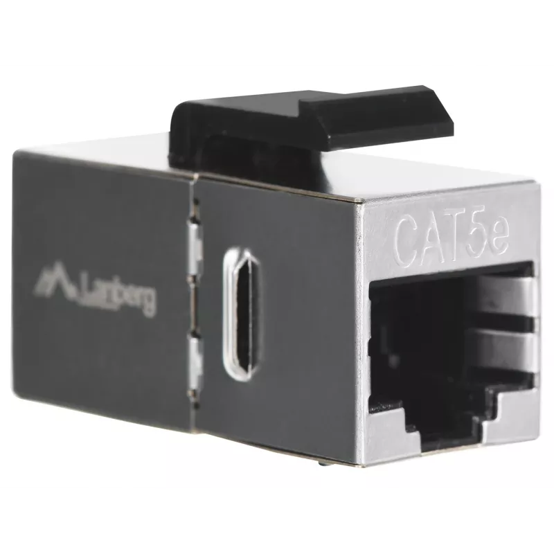 Módulo keystone LANBERG KSF5-3000 — cable plano Cat5e F/UTP, conector hembra RJ-45, negro