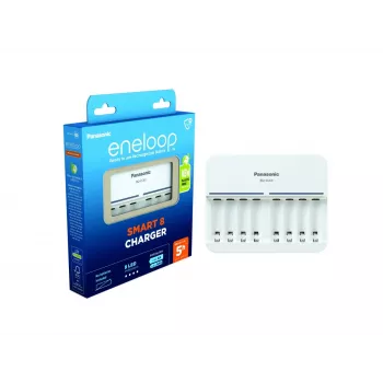 Cargador de interior Panasonic BQ-CC63 — carga 8 AA/AAA, 100–240 V, blanco