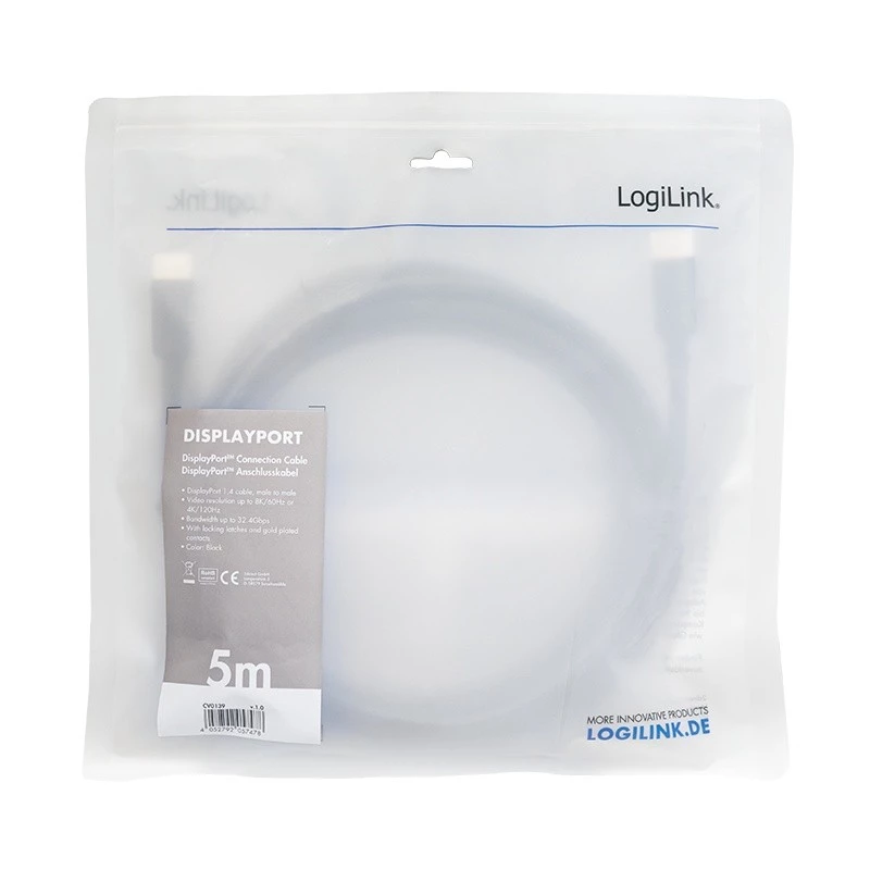 Cable DisplayPort LogiLink CV0139 5 m negro