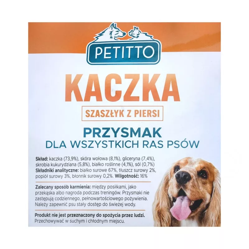 PETITTO Kebab de pechuga de pato snack para perros, 500 g