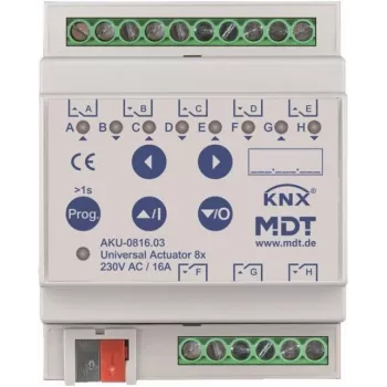 MDT AKU-0816.03 Actuador universal, 8 canales, 4TE REG, 16 A, 230 VAC, 100 µF, 15 EVG