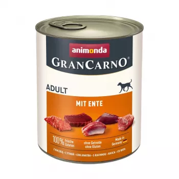 Comida húmeda para perros adultos animonda GranCarno con pato 800 g — para todas las razas, lata, 79 % humedad
