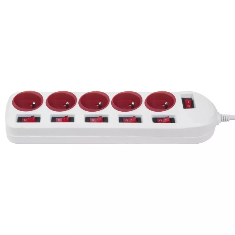 Regleta de alimentación Maclean, alargador 5 tomas, con interruptores, 250VAC/10A, 1.5m, MCE204 R/W