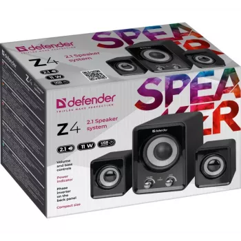 Altavoces DEFENDER Z4 2.1 con cable, 11 W RMS, negro, alimentación USB 5V, salida de auriculares de 3,5 mm