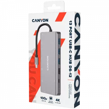Canyon USB-13-in1 HUB USB-C 2xHDMI4xUSB2xUSB-CRJ45VGA, versión retail